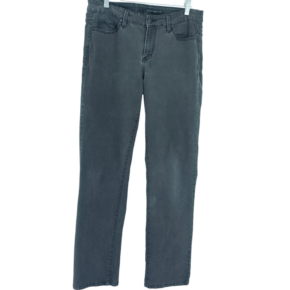 Calvin Klein Straight Leg Jeans Womens‎ 30/10 Faded Black Denim Stretch Mid Rise